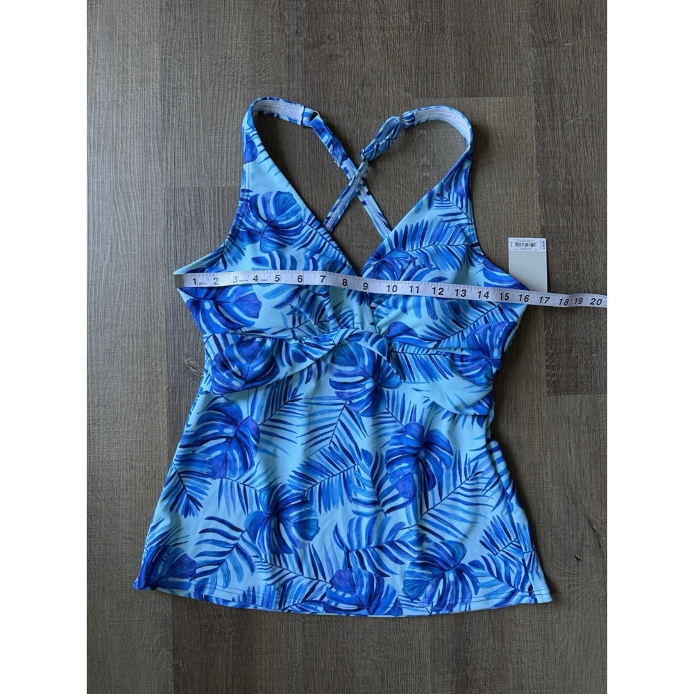 Croft & Barrow Tankini Top Women's Blue Tropical V Neck Crossover Lined Sz M - Picture 3 of 6